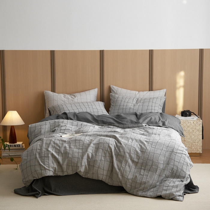 91家纺网 家纺一手货源 找家纺 安莱生活 2025新款色织水洗提花大理石纹四件套 大理石纹-深灰