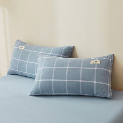 91家纺网 家纺一手货源 找家纺 （总）恋人优选  2024新款纯棉枕套纯色格子全棉水洗棉单件贴标款