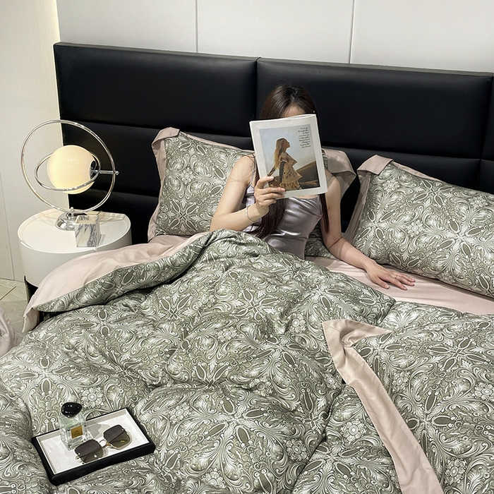 91家纺网 家纺一手货源 找家纺 大渔生活 2025新款舒芯棉高奢数码印花四件套 爵色