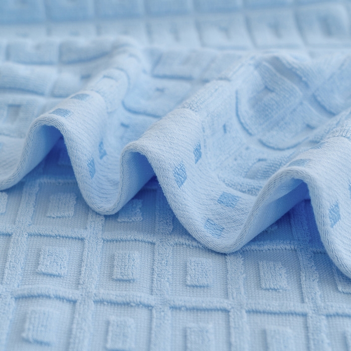 91家纺网 家纺一手货源 找家纺 乐家毛巾被（工厂自产自销） 2024新款简约方块格毛圈 天蓝色