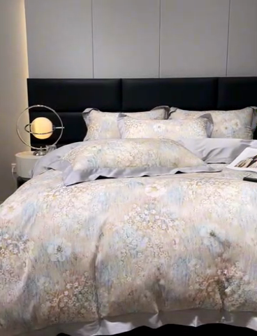 91家纺网 家纺一手货源 找家纺 大渔生活 2025新款舒芯棉高奢数码印花四件套 莫奈