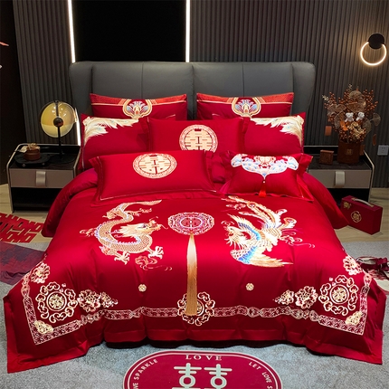 用心 2024新款全棉高端婚庆绣花四件套龙凤百年