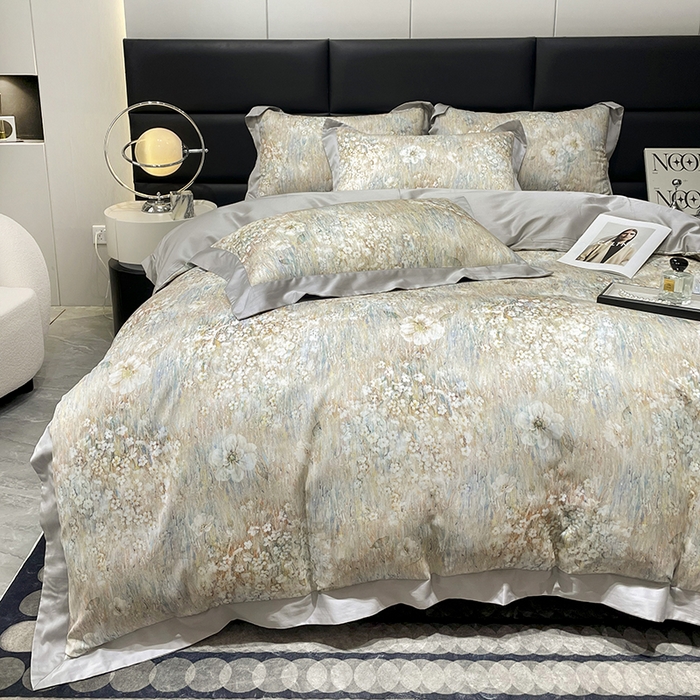 91家纺网 家纺一手货源 找家纺 大渔生活 2025新款舒芯棉高奢数码印花四件套 莫奈