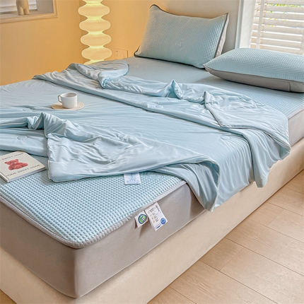 91家纺网 家纺一手货源 找家纺 （总）欧邦 2025新款华夫格冰豆凉感床笠款夏被套件（外贸供货）