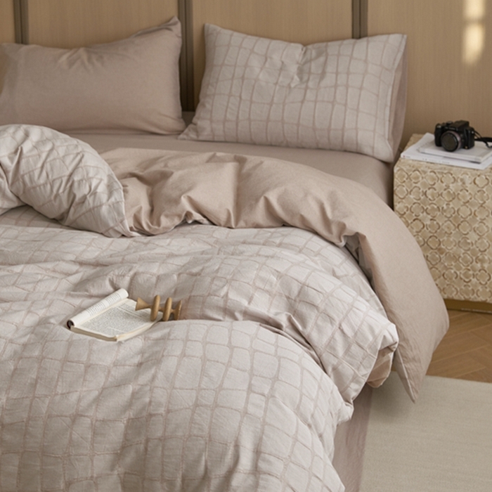 91家纺网 家纺一手货源 找家纺 安莱生活 2025新款色织水洗提花大理石纹四件套 大理石纹-卡其