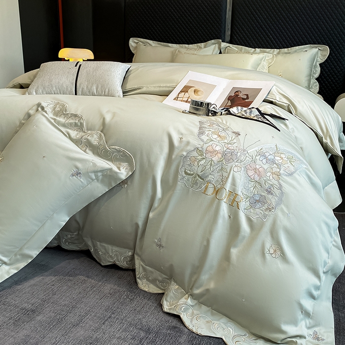 91家纺网 家纺一手货源 找家纺 狂想家 2025新款水洗真丝轻奢款系列四件套 米莉苹果绿