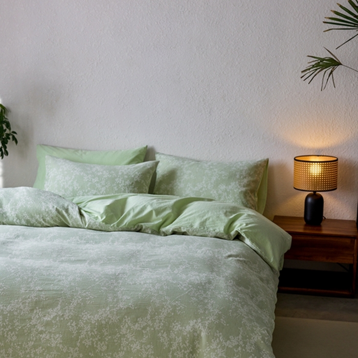 91家纺网 家纺一手货源 找家纺 安莱生活 2025新款三层纱大提花四件套-叶雨朦胧 叶雨朦胧-嫩绿