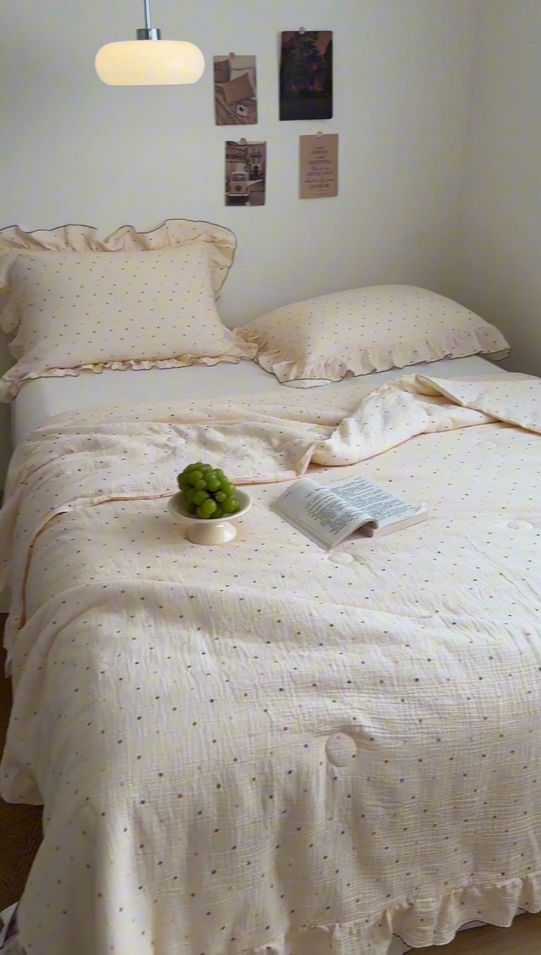 91家纺网 家纺一手货源 找家纺 （总）玛奇朵 2024新款韩式荷叶边全棉双层皱皱纱夏被三件套