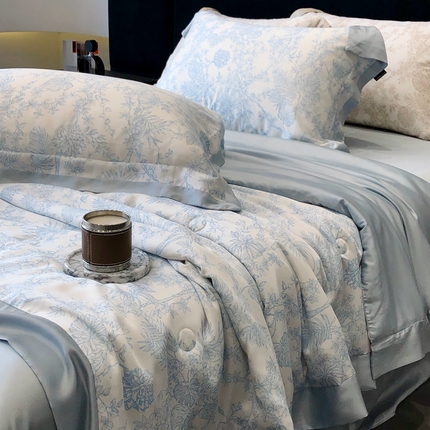 太古汇家居 2024新款兰精天丝活性数码印花系列 夏被-伊丽莎-蓝