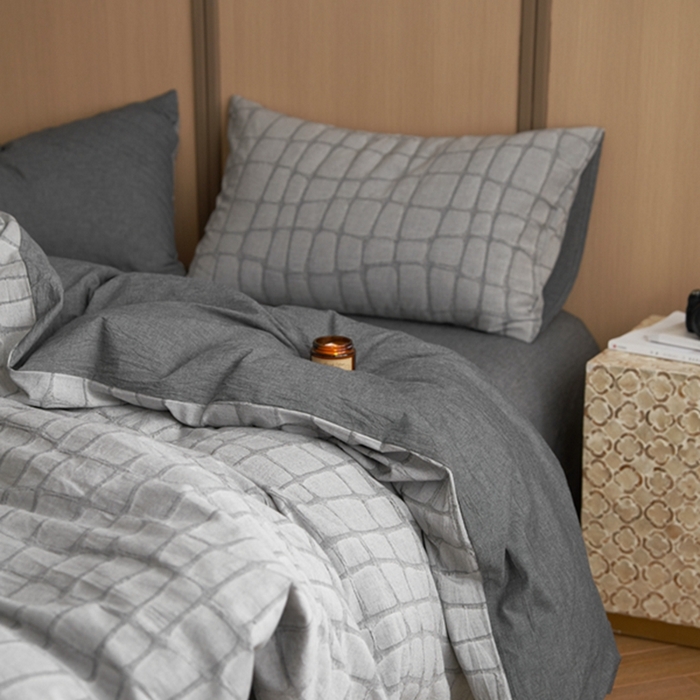 91家纺网 家纺一手货源 找家纺 安莱生活 2025新款色织水洗提花大理石纹四件套 大理石纹-深灰