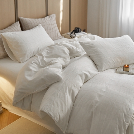 安莱生活 2025新款色织水洗提花大理石纹四件套 大理石纹-盐白