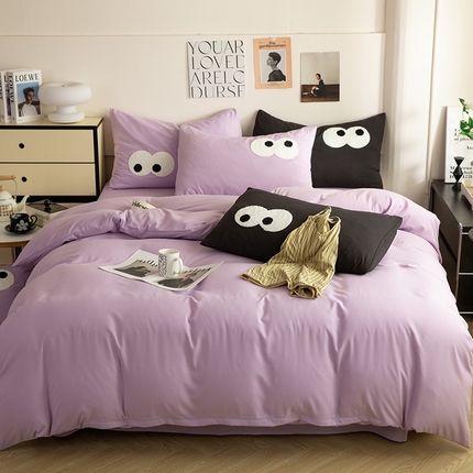 妖妖家纺 2024新款超柔水洗棉毛巾绣四件套（眼睛） 大眼睛-优雅紫
