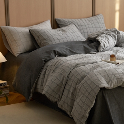 91家纺网 家纺一手货源 找家纺 安莱生活 2025新款色织水洗提花大理石纹四件套 大理石纹-深灰