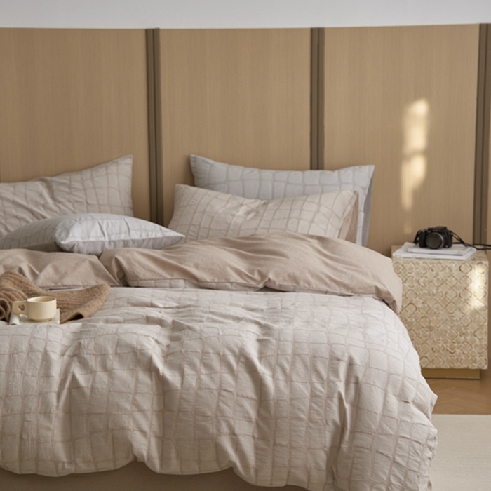 91家纺网 家纺一手货源 找家纺 安莱生活 2025新款色织水洗提花大理石纹四件套 大理石纹-卡其