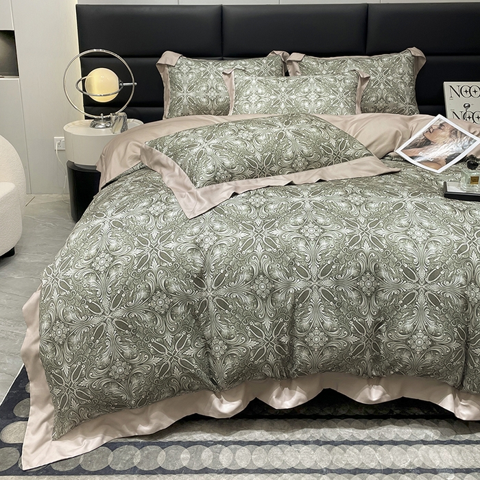 91家纺网 家纺一手货源 找家纺 大渔生活 2025新款舒芯棉高奢数码印花四件套 爵色