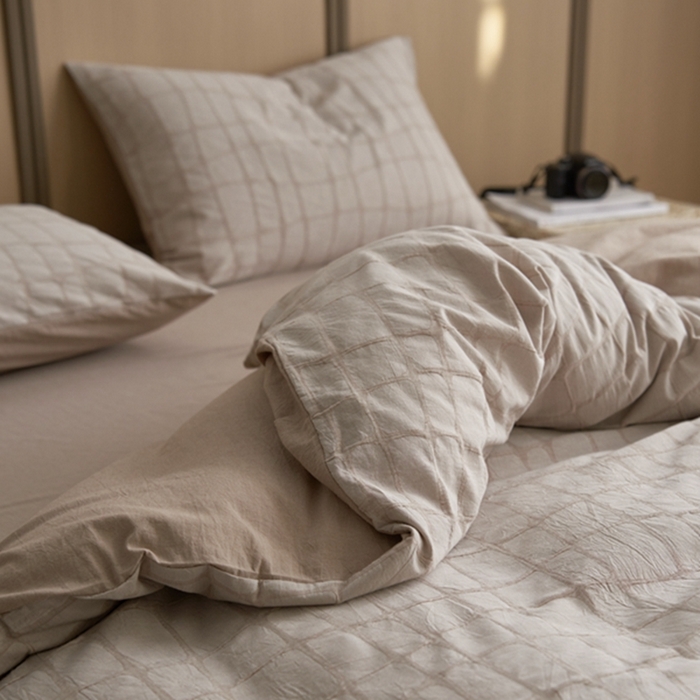 91家纺网 家纺一手货源 找家纺 安莱生活 2025新款色织水洗提花大理石纹四件套 大理石纹-卡其