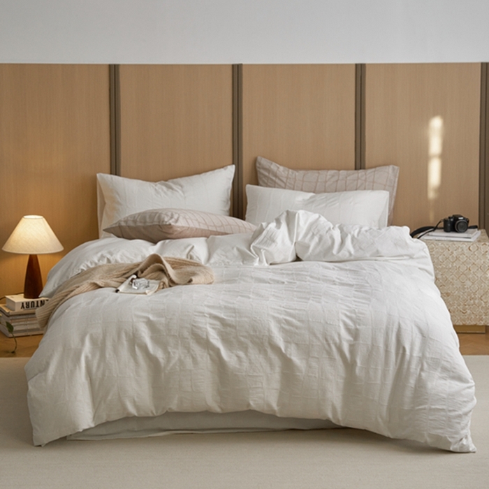 91家纺网 家纺一手货源 找家纺 安莱生活 2025新款色织水洗提花大理石纹四件套 大理石纹-盐白