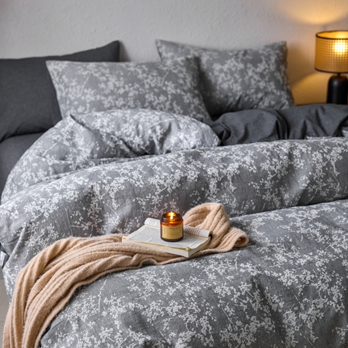 91家纺网 家纺一手货源 找家纺 安莱生活 2025新款三层纱大提花四件套-叶雨朦胧 叶雨朦胧-深灰