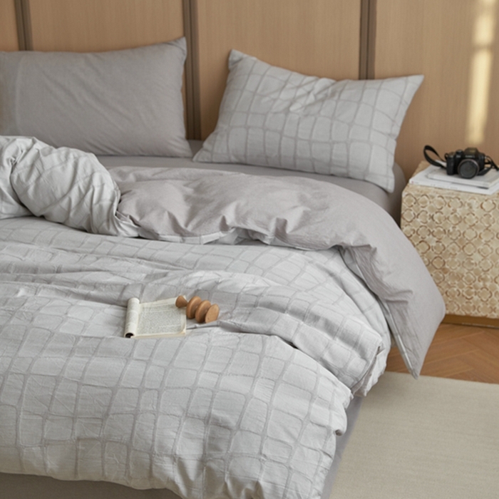 91家纺网 家纺一手货源 找家纺 安莱生活 2025新款色织水洗提花大理石纹四件套 大理石纹-银灰