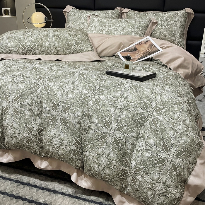 91家纺网 家纺一手货源 找家纺 大渔生活 2025新款舒芯棉高奢数码印花四件套 爵色