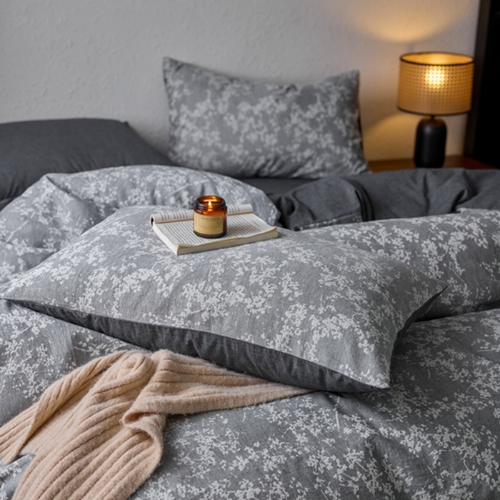 91家纺网 家纺一手货源 找家纺 安莱生活 2025新款三层纱大提花四件套-叶雨朦胧 叶雨朦胧-深灰