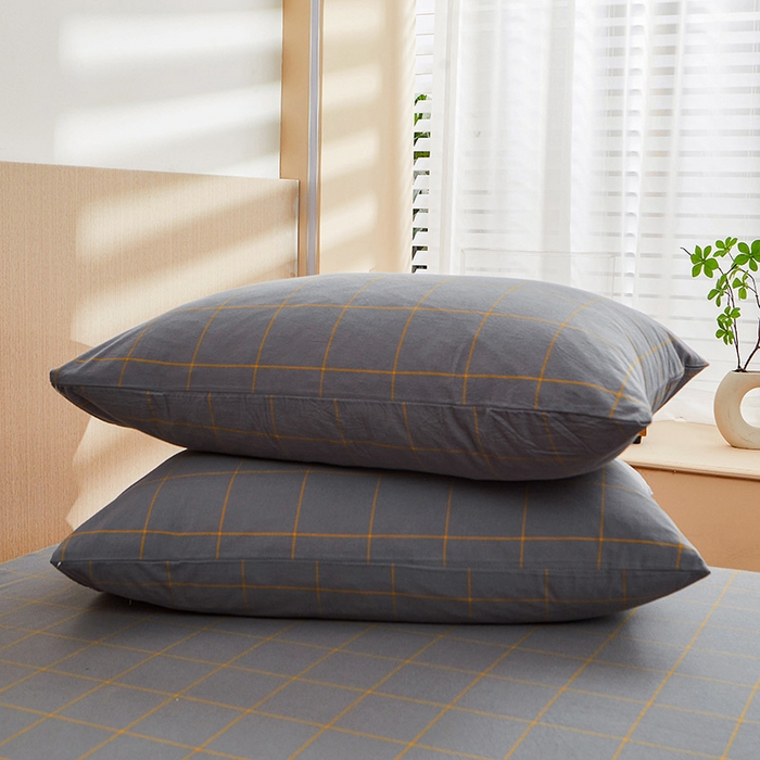 91家纺网 家纺一手货源 找家纺 恋人优选 2024新款纯棉色织水洗枕套 七夕灰大