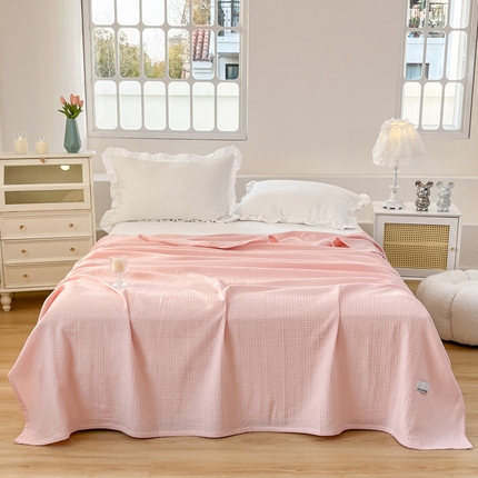 91家纺网 家纺一手货源 找家纺 乐家毛巾被（工厂自产自销） 2024新款全棉华夫格毛巾被 粉色