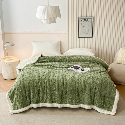 璐维斯家纺 2025款塔芙绒提花双层毛毯 盖毯 羊羔绒牛奶绒双面休闲毯子 法莱绒毛毯 跨境 外贸 直播 电商专供 礼品绒毯 果绿