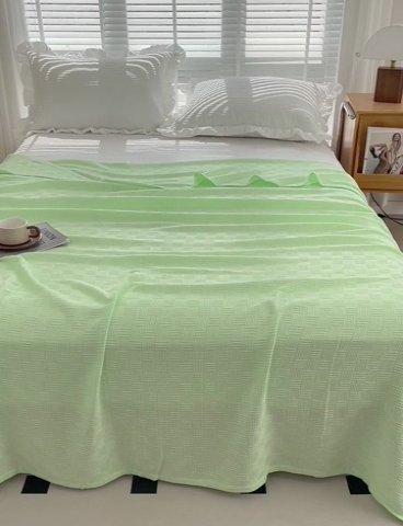 91家纺网 家纺一手货源 找家纺 乐家毛巾被（工厂自产自销） 2024新款全棉针织线毯 线毯果绿