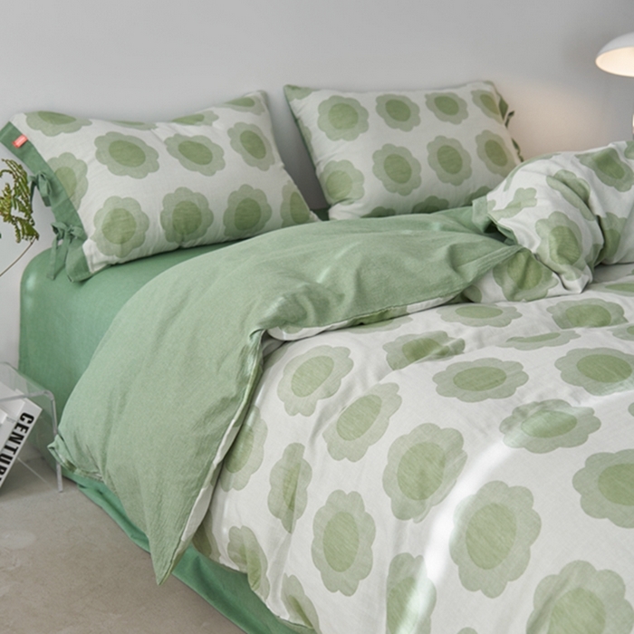 91家纺网 家纺一手货源 找家纺 安莱生活 2024新款双层纱大提花四件套-太阳花系列 太阳花-嫩绿