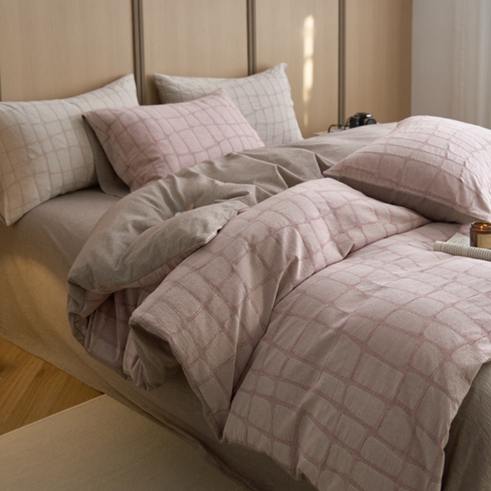 91家纺网 家纺一手货源 找家纺 安莱生活 2025新款色织水洗提花大理石纹四件套 大理石纹-暗红