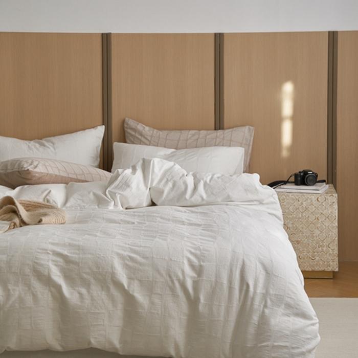 91家纺网 家纺一手货源 找家纺 安莱生活 2025新款色织水洗提花大理石纹四件套 大理石纹-盐白