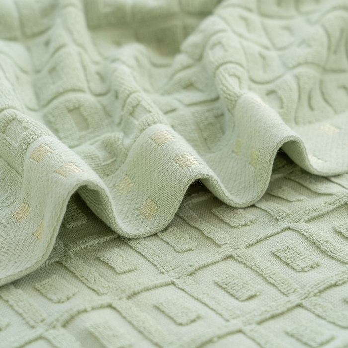 91家纺网 家纺一手货源 找家纺 乐家毛巾被（工厂自产自销） 2024新款简约方块格毛圈 绿色