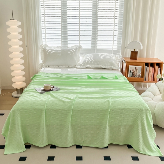 91家纺网 家纺一手货源 找家纺 乐家毛巾被（工厂自产自销） 2024新款全棉针织线毯 线毯果绿