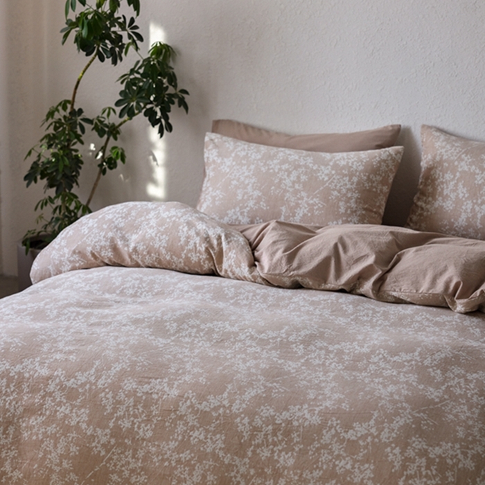 91家纺网 家纺一手货源 找家纺 安莱生活 2025新款三层纱大提花四件套-叶雨朦胧 叶雨朦胧-卡其