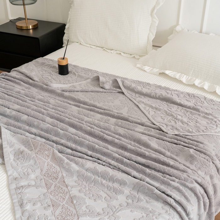 91家纺网 家纺一手货源 找家纺 乐家毛巾被 2023新款欧雅老式毛巾被欧雅灰色