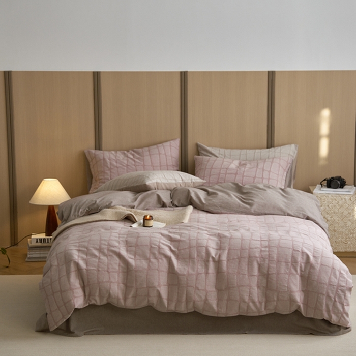 91家纺网 家纺一手货源 找家纺 安莱生活 2025新款色织水洗提花大理石纹四件套 大理石纹-暗红