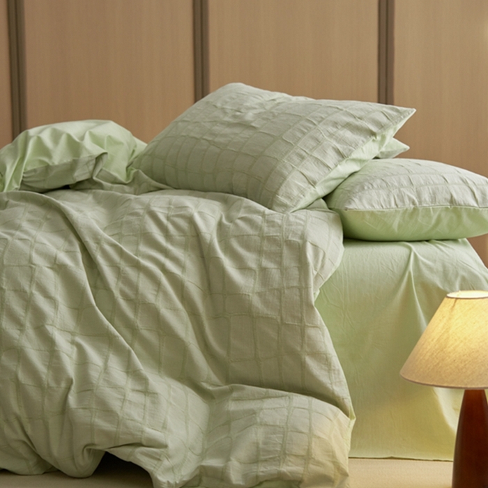 91家纺网 家纺一手货源 找家纺 安莱生活 2025新款色织水洗提花大理石纹四件套 大理石纹-嫩绿