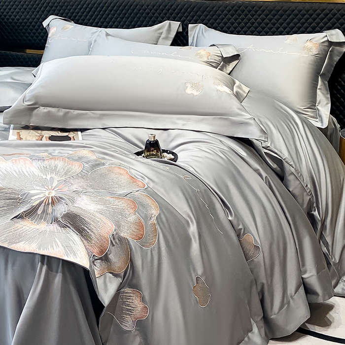 91家纺网 家纺一手货源 找家纺 狂想家 2025新款水洗真丝轻奢款系列四件套 初夏_灰