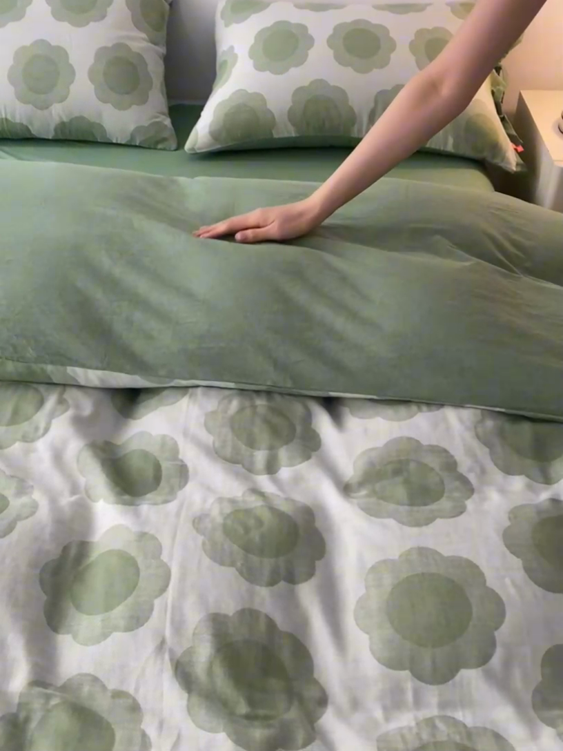 91家纺网 家纺一手货源 找家纺 安莱生活 2024新款双层纱大提花四件套-太阳花系列 太阳花-嫩绿