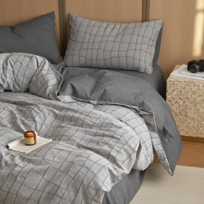 91家纺网 家纺一手货源 找家纺 安莱生活 2025新款色织水洗提花大理石纹四件套 大理石纹-深灰