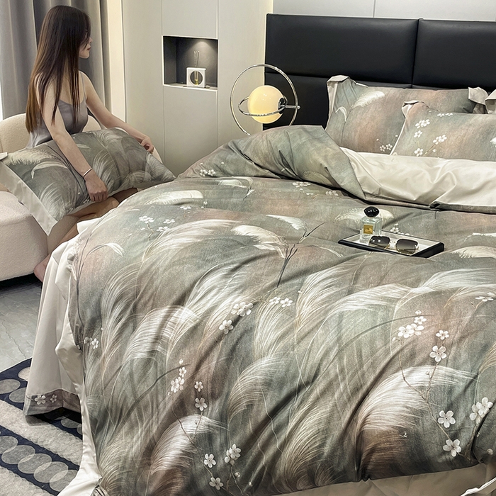 91家纺网 家纺一手货源 找家纺 大渔生活 2025新款舒芯棉高奢数码印花四件套 安羽