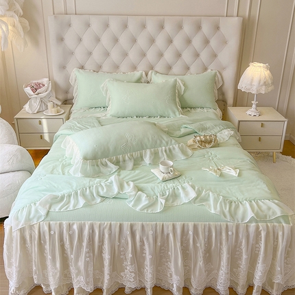 91家纺网 家纺一手货源 找家纺 （总）好儿喜家纺 2024新款夏威夷夏被凉席床裙四件套