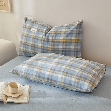 91家纺网 家纺一手货源 找家纺 （总）恋人优选  2024新款纯棉枕套纯色格子全棉水洗棉单件贴标款