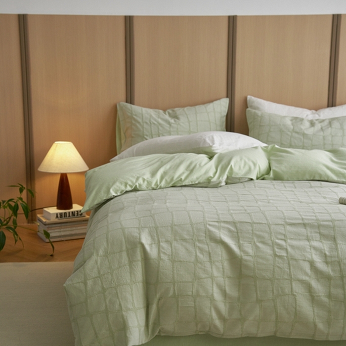 91家纺网 家纺一手货源 找家纺 安莱生活 2025新款色织水洗提花大理石纹四件套 大理石纹-嫩绿