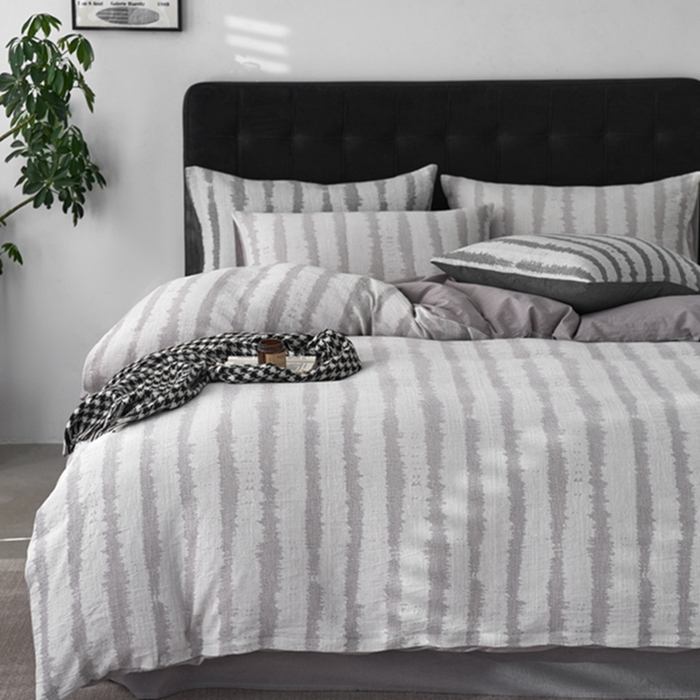 91家纺网 家纺一手货源 找家纺 安莱生活 2025新款三层纱大提花四件套-艾克拉 艾克拉-银灰