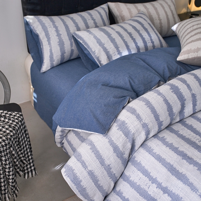 91家纺网 家纺一手货源 找家纺 安莱生活 2025新款三层纱大提花四件套-艾克拉 艾克拉-深蓝