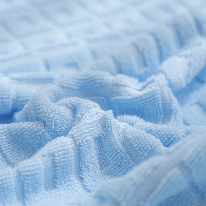 91家纺网 家纺一手货源 找家纺 乐家毛巾被（工厂自产自销） 2024新款简约方块格毛圈 天蓝色