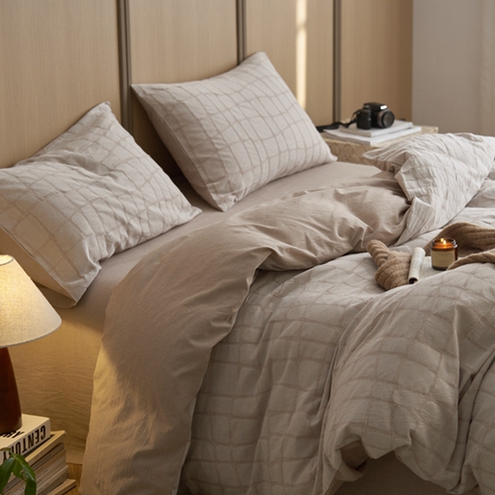 91家纺网 家纺一手货源 找家纺 安莱生活 2025新款色织水洗提花大理石纹四件套 大理石纹-卡其