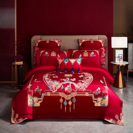 91家纺网 家纺一手货源 找家纺 用心 2025年新款长绒棉重工绣花婚庆四件套多件套早生贵子